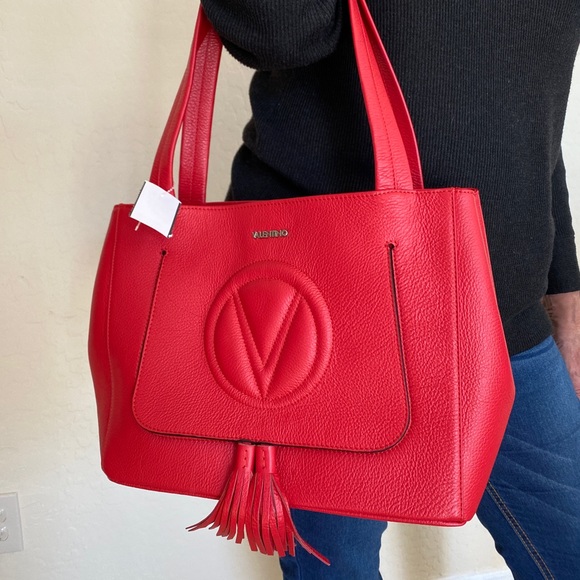 Mario Valentino Handbags - NWOT Authentic Valentino Leather Tassel Tote Ruby